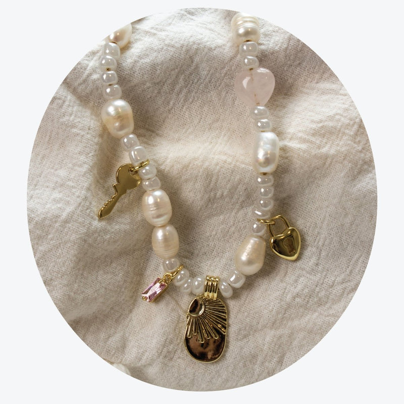 Beaded Pearl Necklace Kit: Locked Heart (Pearl) - Make This Universe