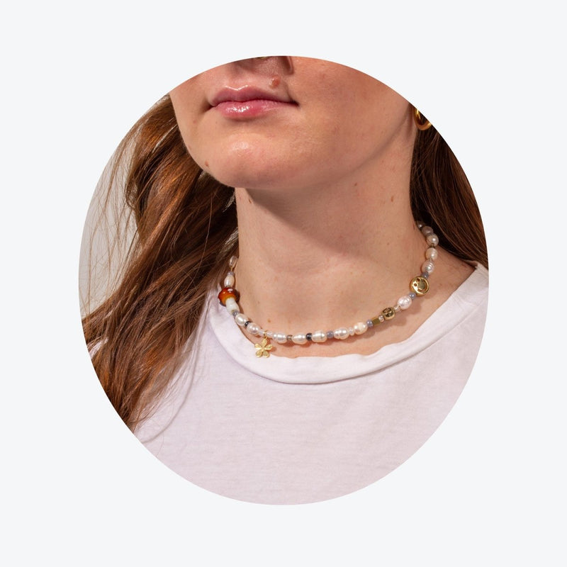 White Pearls Necklace With Lakshmi Pendant Jhumkas – Posh Jewelery